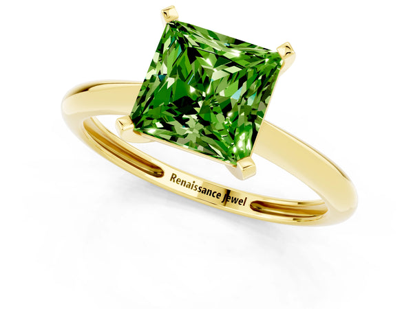 Yellow gold Princess Cut Peridot Solitaire Engagement Ring with Classic Band and Four-Prong Setting