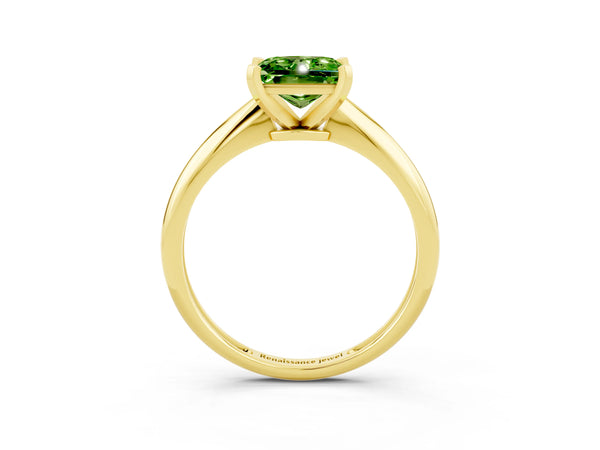 Yellow gold Princess Cut Peridot Solitaire Engagement Ring with Classic Band and Four-Prong Setting