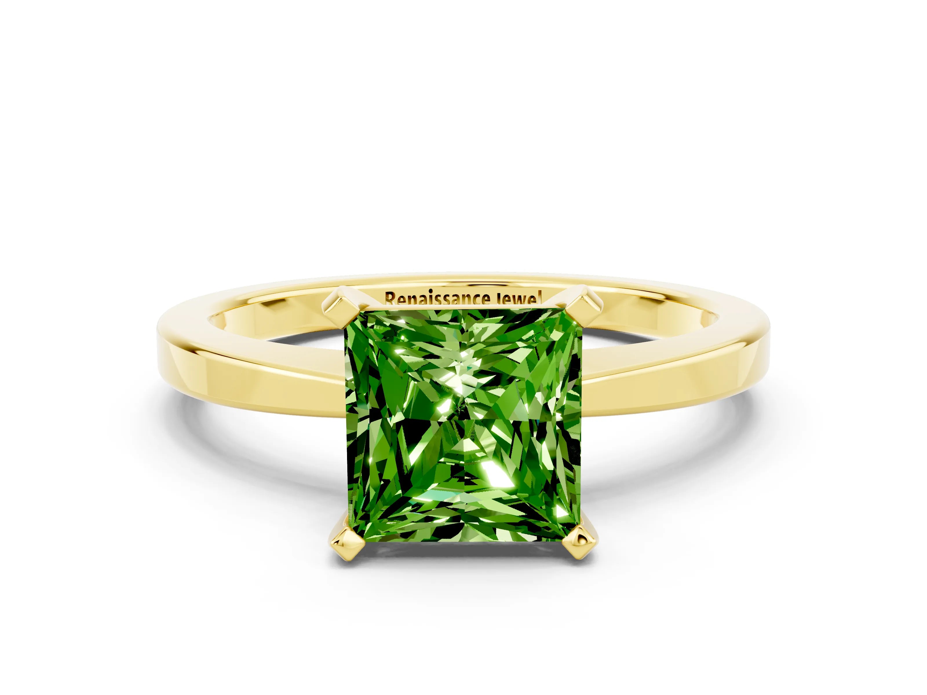 Yellow gold Princess Cut Peridot Solitaire Engagement Ring with Classic Band and Four-Prong Setting_24