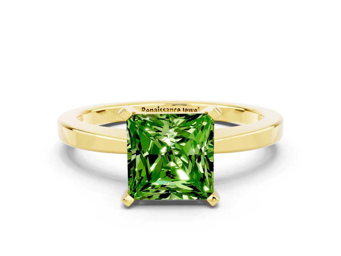 Yellow gold Princess Cut Peridot Solitaire Engagement Ring with Classic Band and Four-Prong Setting_24