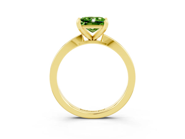 Yellow gold Princess Cut Peridot Solitaire Engagement Ring with Classic Band and Four-Prong Setting