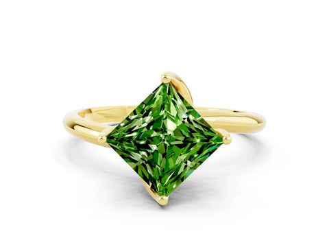 Yellow gold Princess Cut Peridot Solitaire Engagement Ring with Four-Prong Setting and Classic Band_12