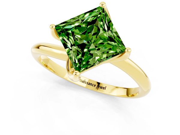 Yellow gold Princess Cut Peridot Solitaire Engagement Ring with Four-Prong Setting and Classic Band