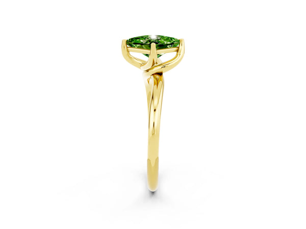 Yellow gold Princess Cut Peridot Solitaire Engagement Ring with Four-Prong Setting and Classic Band