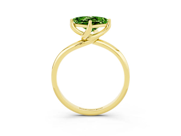Yellow gold Princess Cut Peridot Solitaire Engagement Ring with Four-Prong Setting and Classic Band