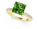 Yellow gold Princess Cut Peridot Solitaire Engagement Ring with Pavé Band and Four-Prong Setting_1