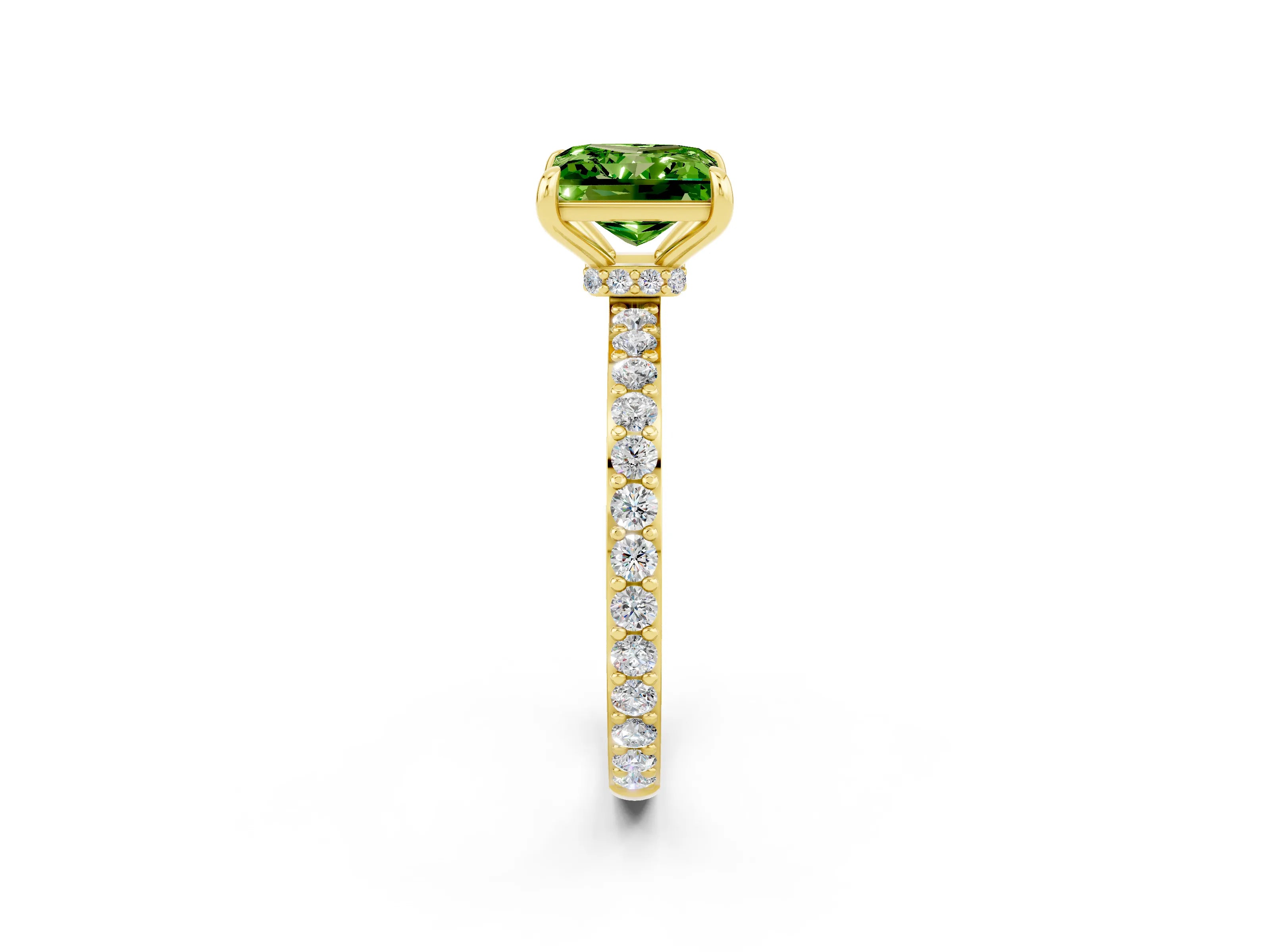 Yellow gold Princess Cut Peridot Solitaire Engagement Ring with Pavé Band and Four-Prong Setting_2