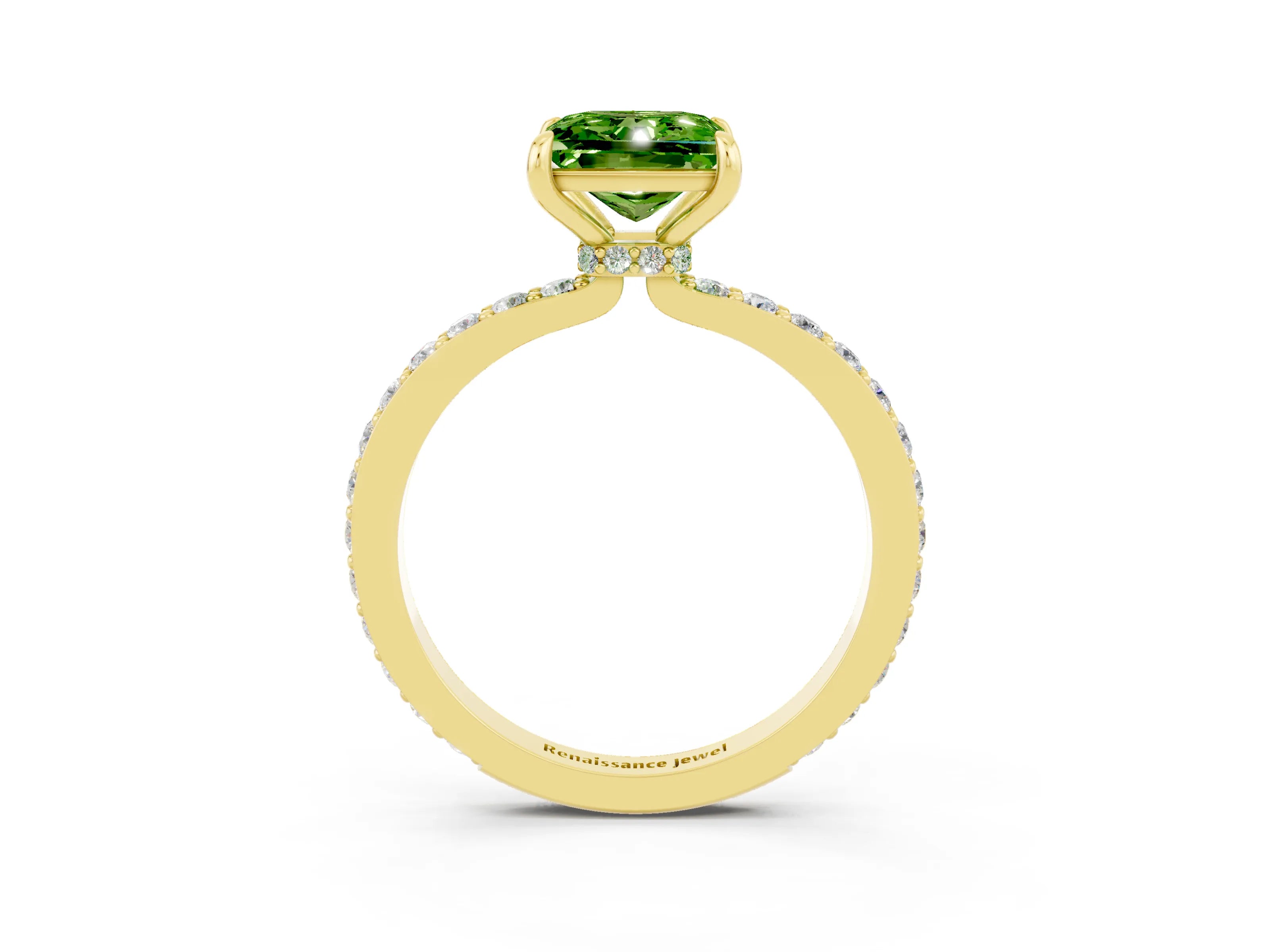 Yellow gold Princess Cut Peridot Solitaire Engagement Ring with Pavé Band and Four-Prong Setting_3