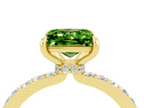 Yellow gold Princess Cut Peridot Solitaire Engagement Ring with Pavé Band and Four-Prong Setting_4
