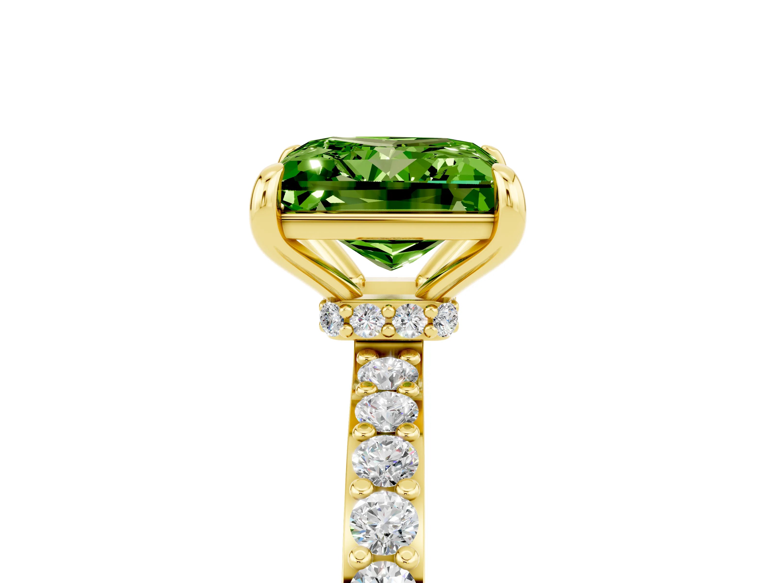 Yellow gold Princess Cut Peridot Solitaire Engagement Ring with Pavé Band and Four-Prong Setting_5