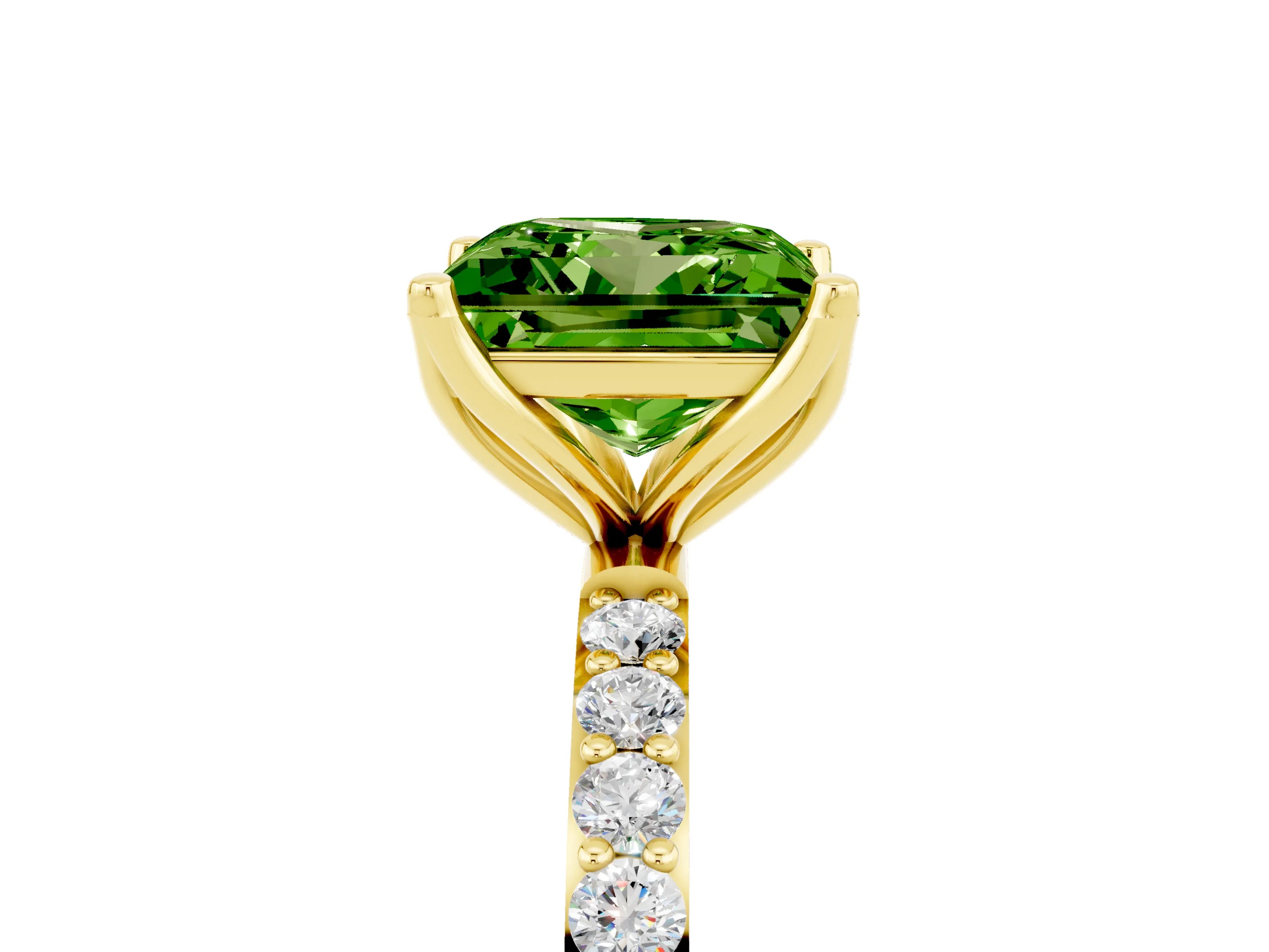 Yellow gold Princess Cut Peridot Solitaire Engagement Ring with Pavé Band and Prong Setting_5