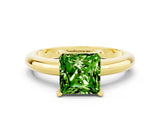 Yellow gold Princess Cut Peridot Solitaire Engagement Ring with Round Band and Four-Prong Setting