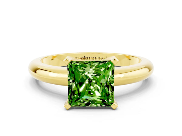 Yellow gold Princess Cut Peridot Solitaire Engagement Ring with Round Band and Four-Prong Setting