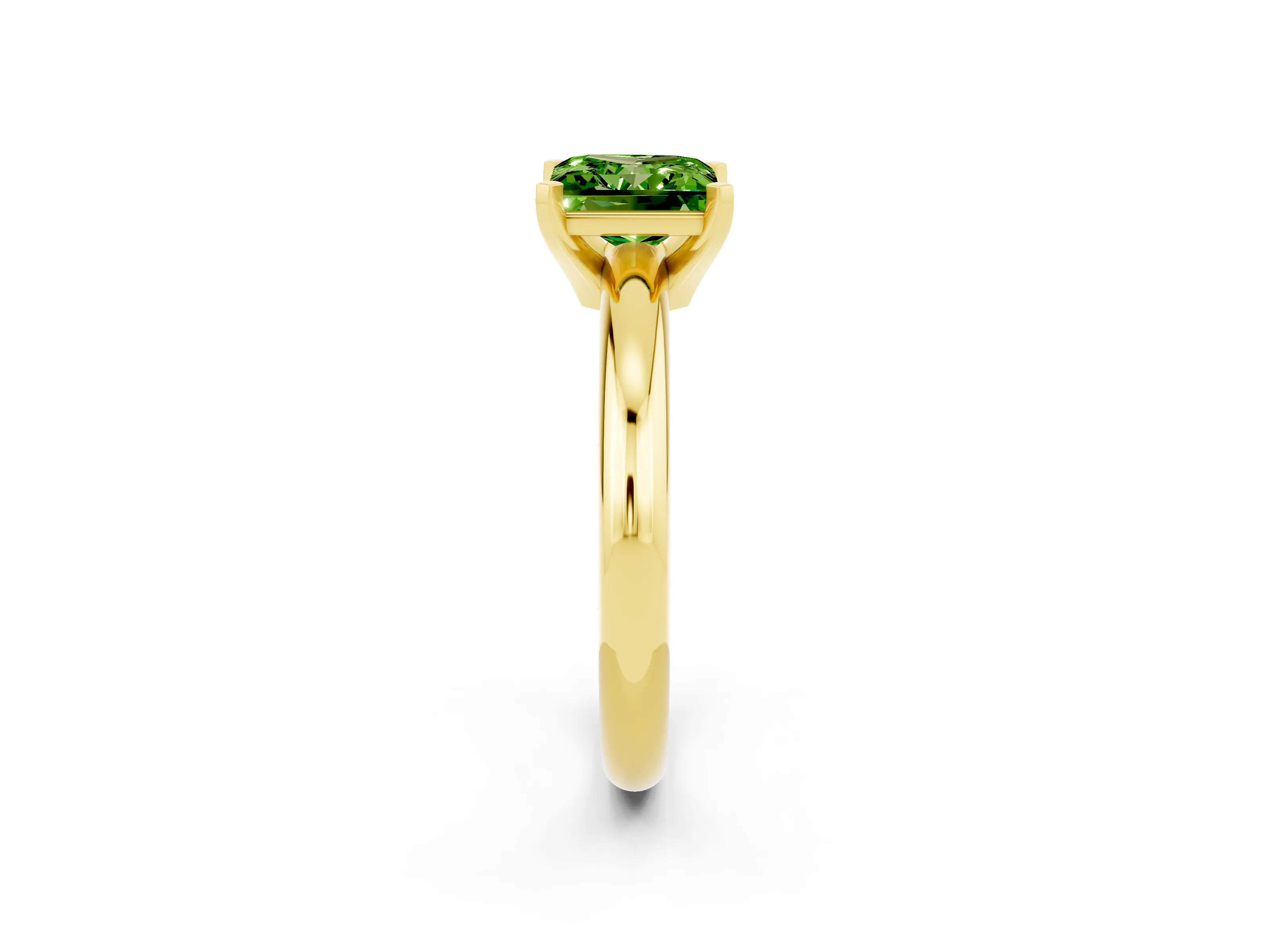Yellow gold Princess Cut Peridot Solitaire Engagement Ring with Round Band and Four-Prong Setting_2
