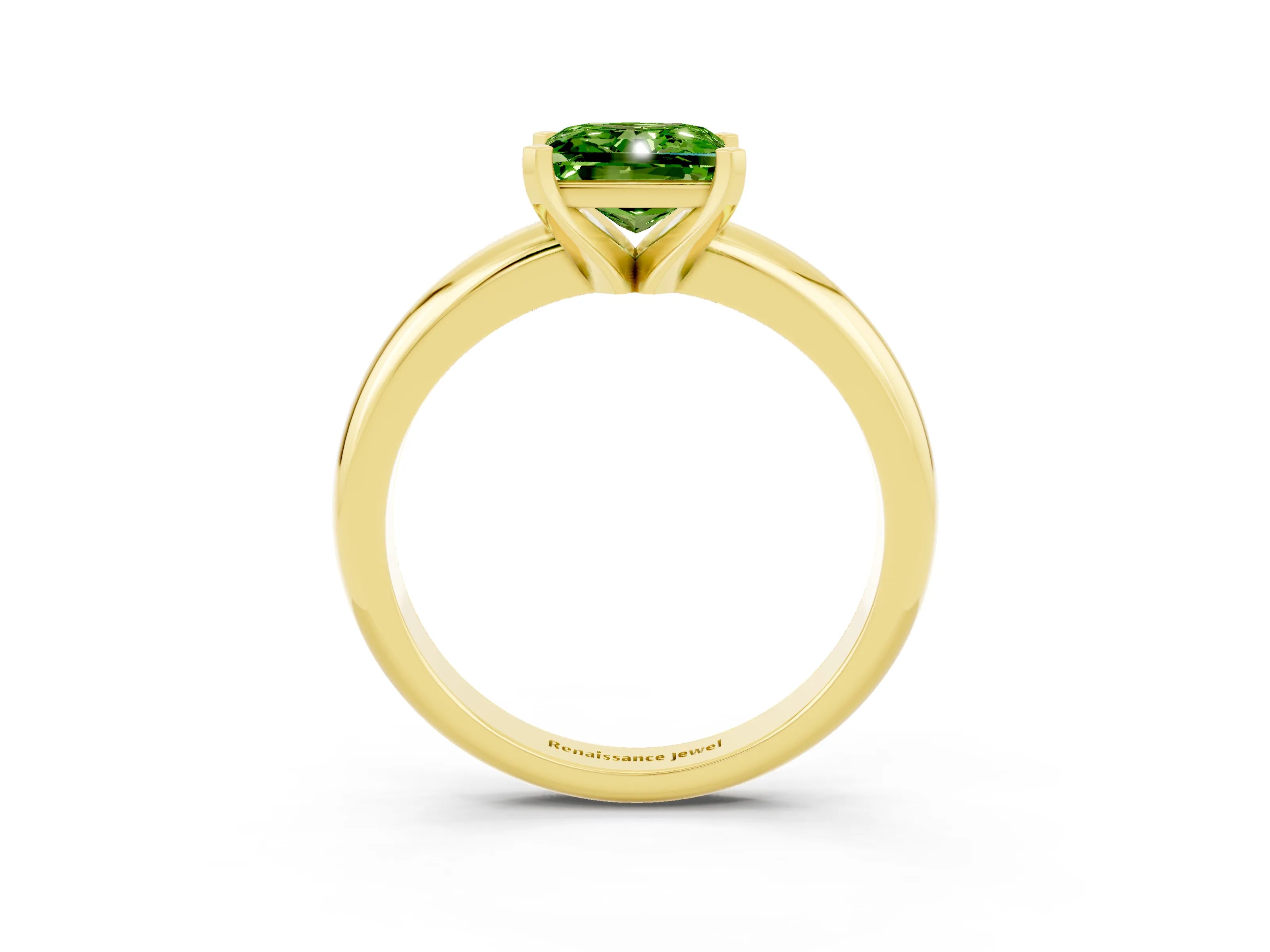 Yellow gold Princess Cut Peridot Solitaire Engagement Ring with Round Band and Four-Prong Setting_3