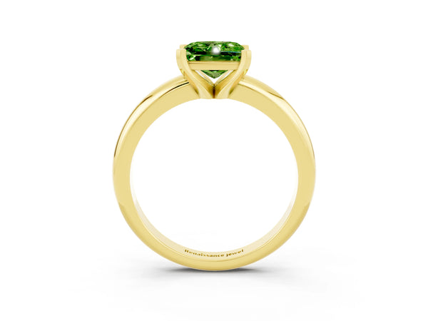 Yellow gold Princess Cut Peridot Solitaire Engagement Ring with Round Band and Four-Prong Setting