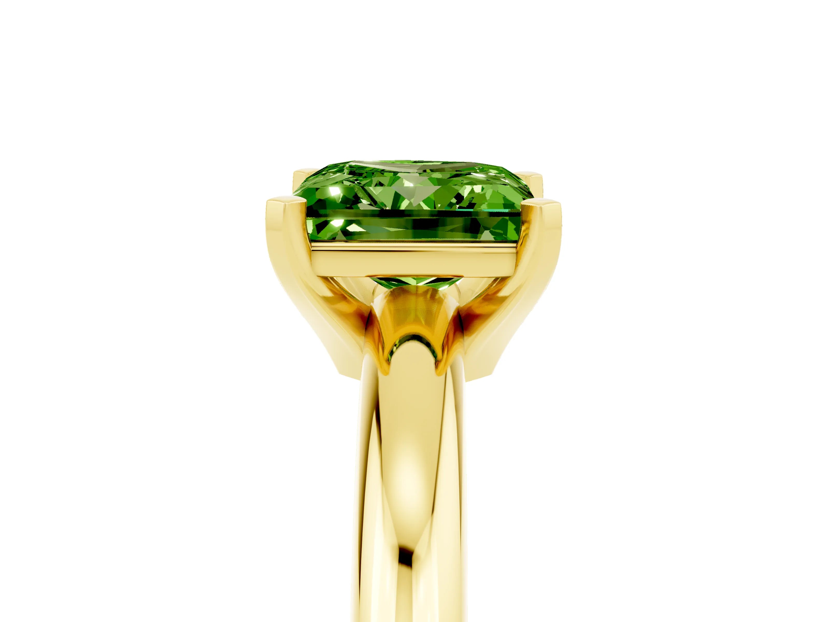 Yellow gold Princess Cut Peridot Solitaire Engagement Ring with Round Band and Four-Prong Setting_5