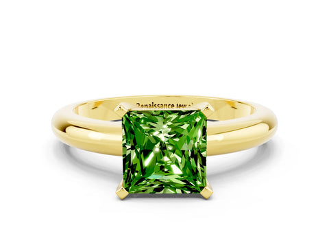 Yellow gold Princess Cut Peridot Solitaire Engagement Ring with Round Band and Four-Prong Setting