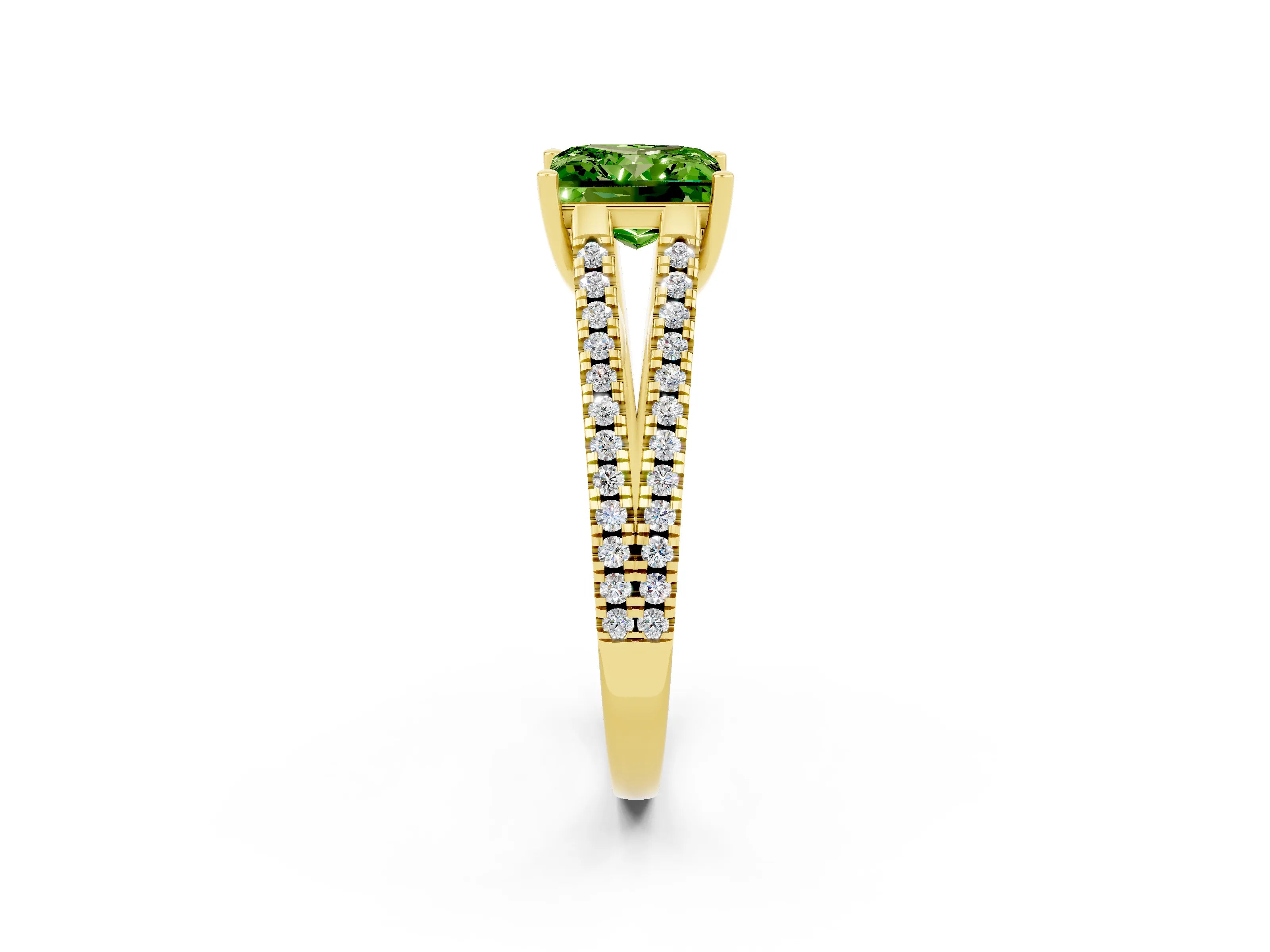 Yellow gold Princess Cut Peridot Solitaire Engagement Ring with Split Shank Pavé Band_2