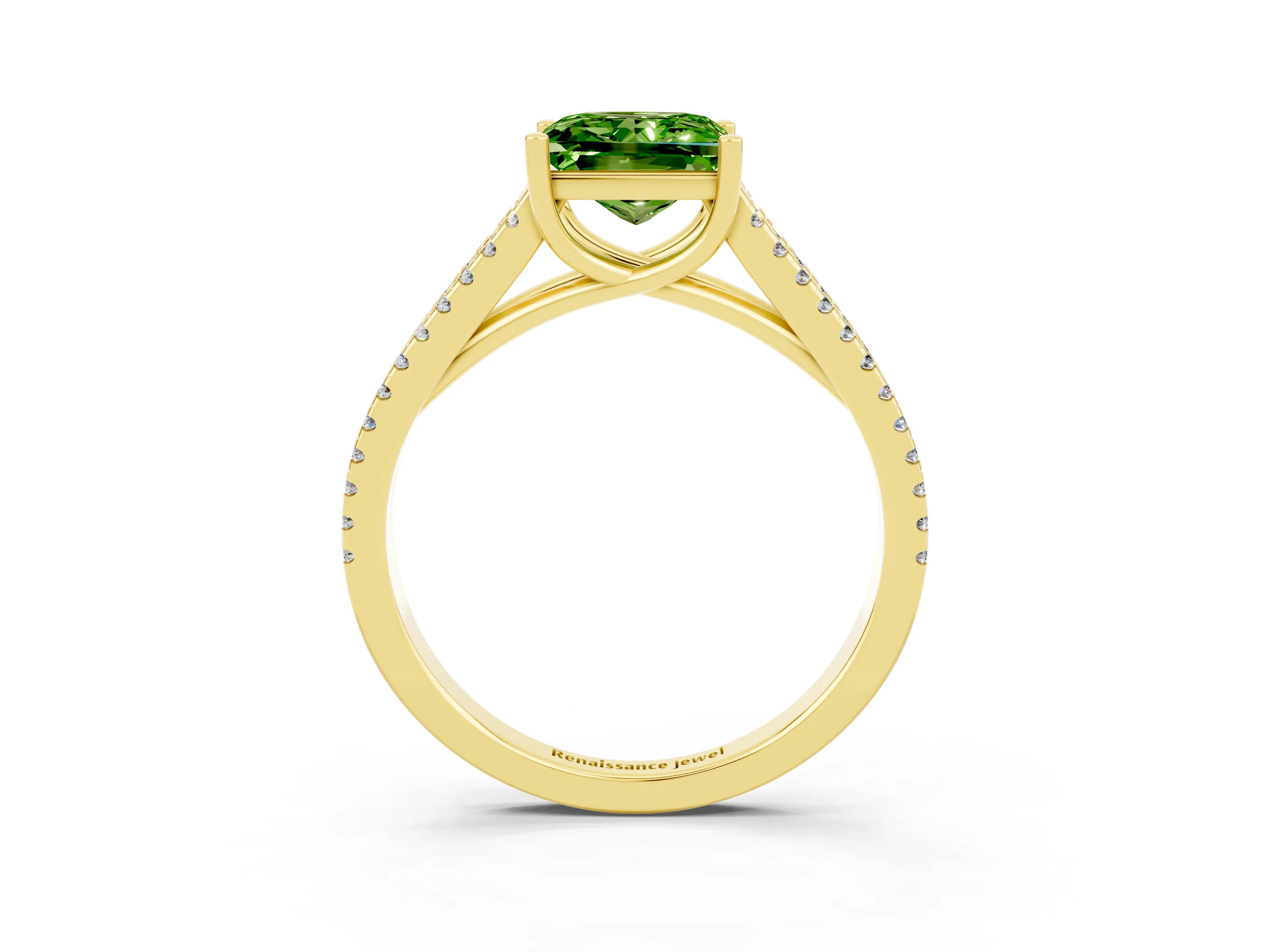 Yellow gold Princess Cut Peridot Solitaire Engagement Ring with Split Shank Pavé Band_3