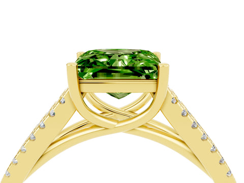 Yellow gold Princess Cut Peridot Solitaire Engagement Ring with Split Shank Pavé Band_4