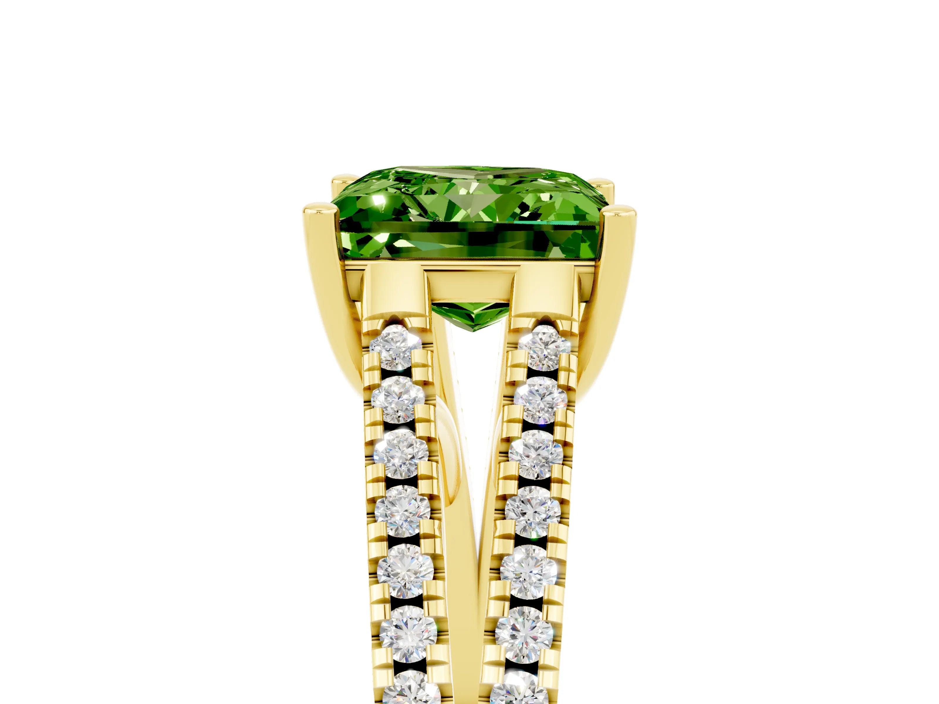 Yellow gold Princess Cut Peridot Solitaire Engagement Ring with Split Shank Pavé Band_5