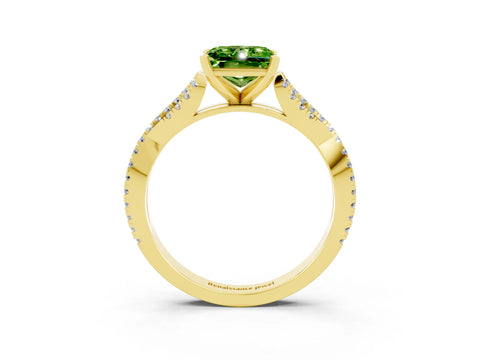 Yellow gold Princess Cut Peridot Solitaire Engagement Ring with Twisted Pavé Band and Four-Prong Setting_15