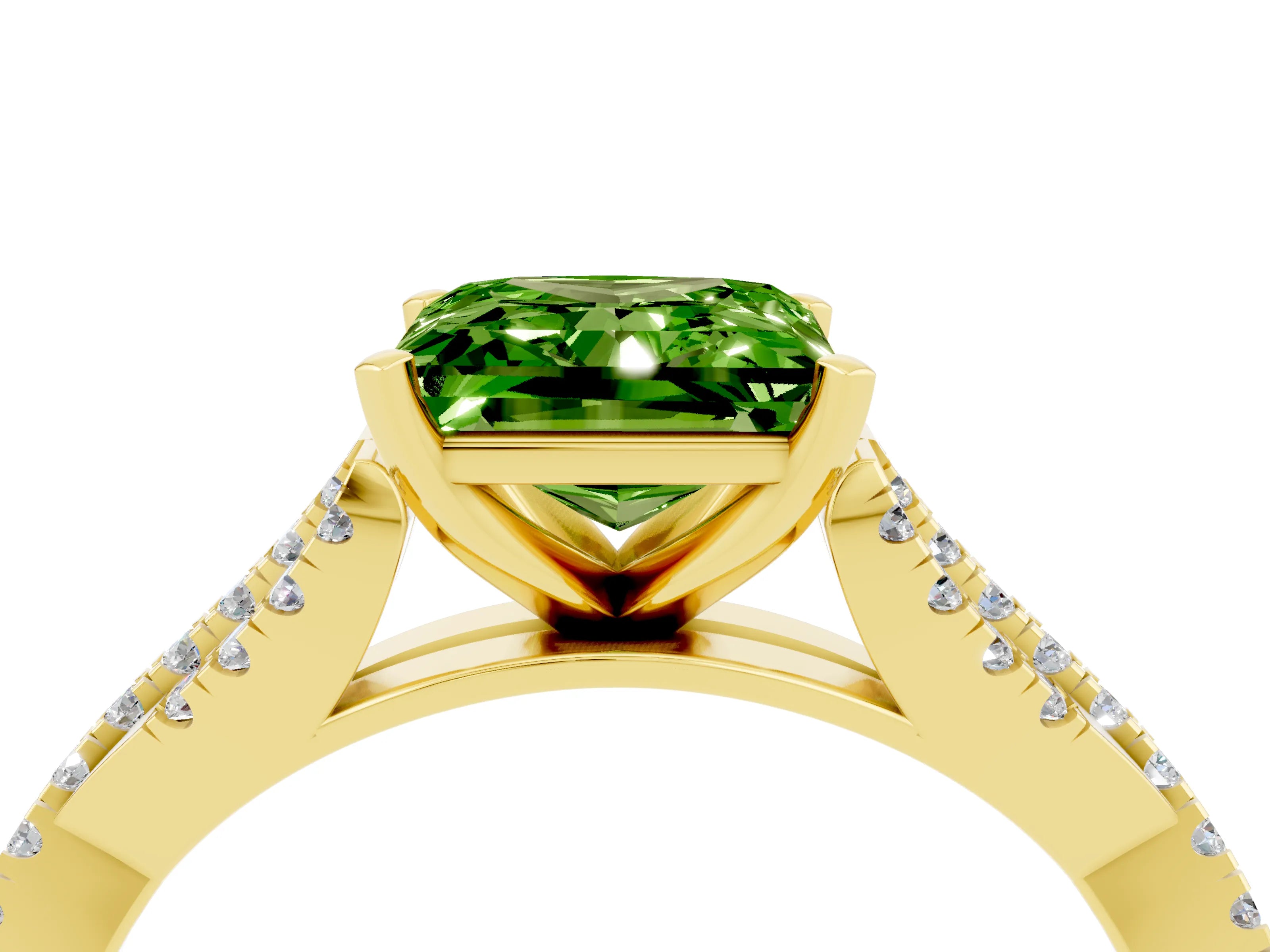 Yellow gold Princess Cut Peridot Solitaire Engagement Ring with Twisted Pavé Band and Four-Prong Setting_16
