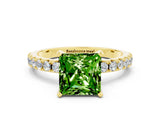 Yellow gold Princess Cut Peridot Solitaire Pavé Band with Four-Prong Setting