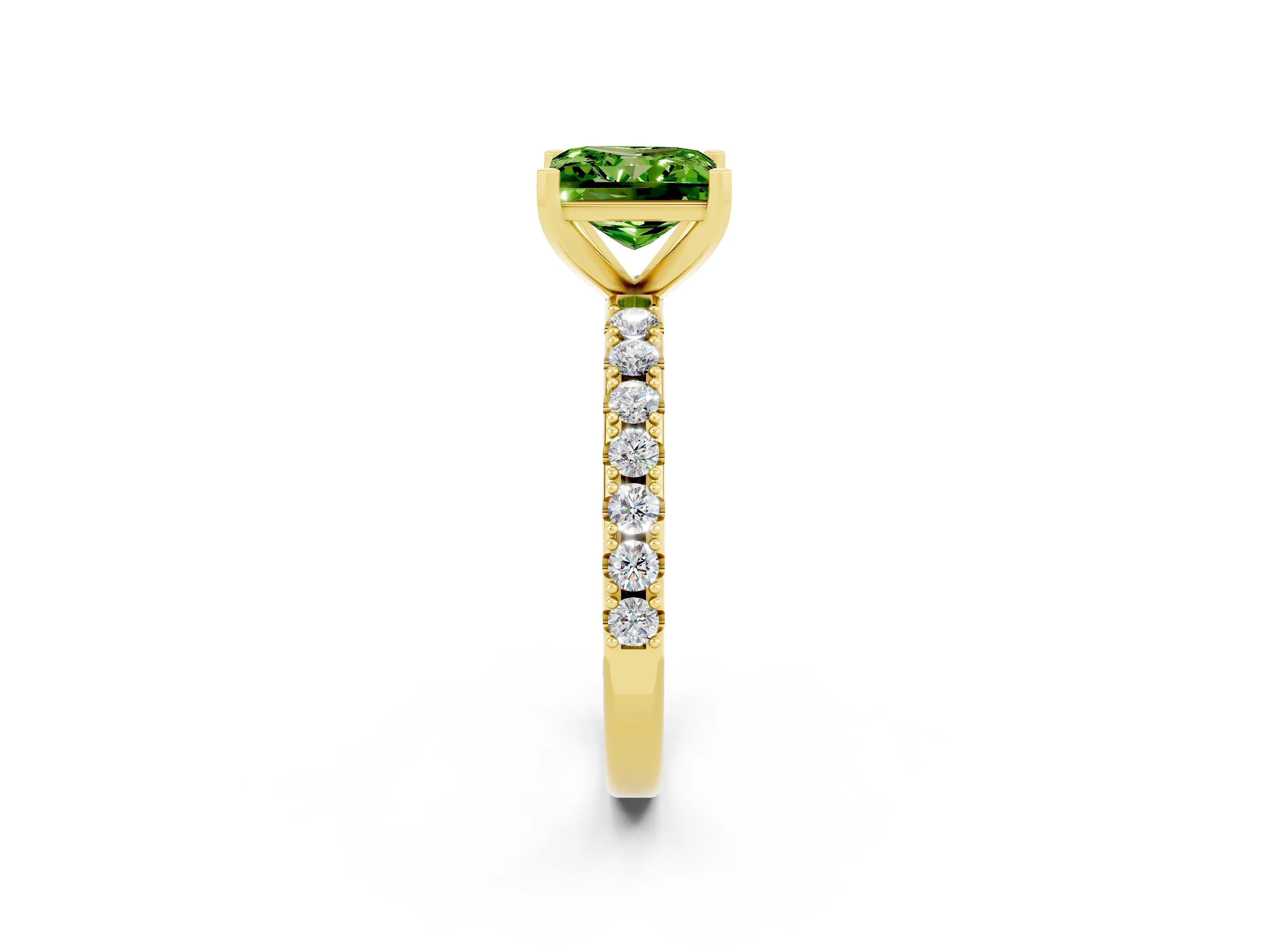 Yellow gold Princess Cut Peridot Solitaire Pavé Band with Four-Prong Setting_2