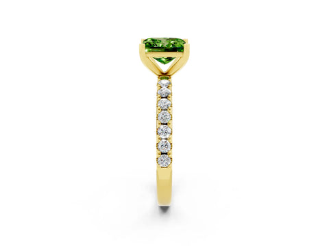 Yellow gold Princess Cut Peridot Solitaire Pavé Band with Four-Prong Setting_2