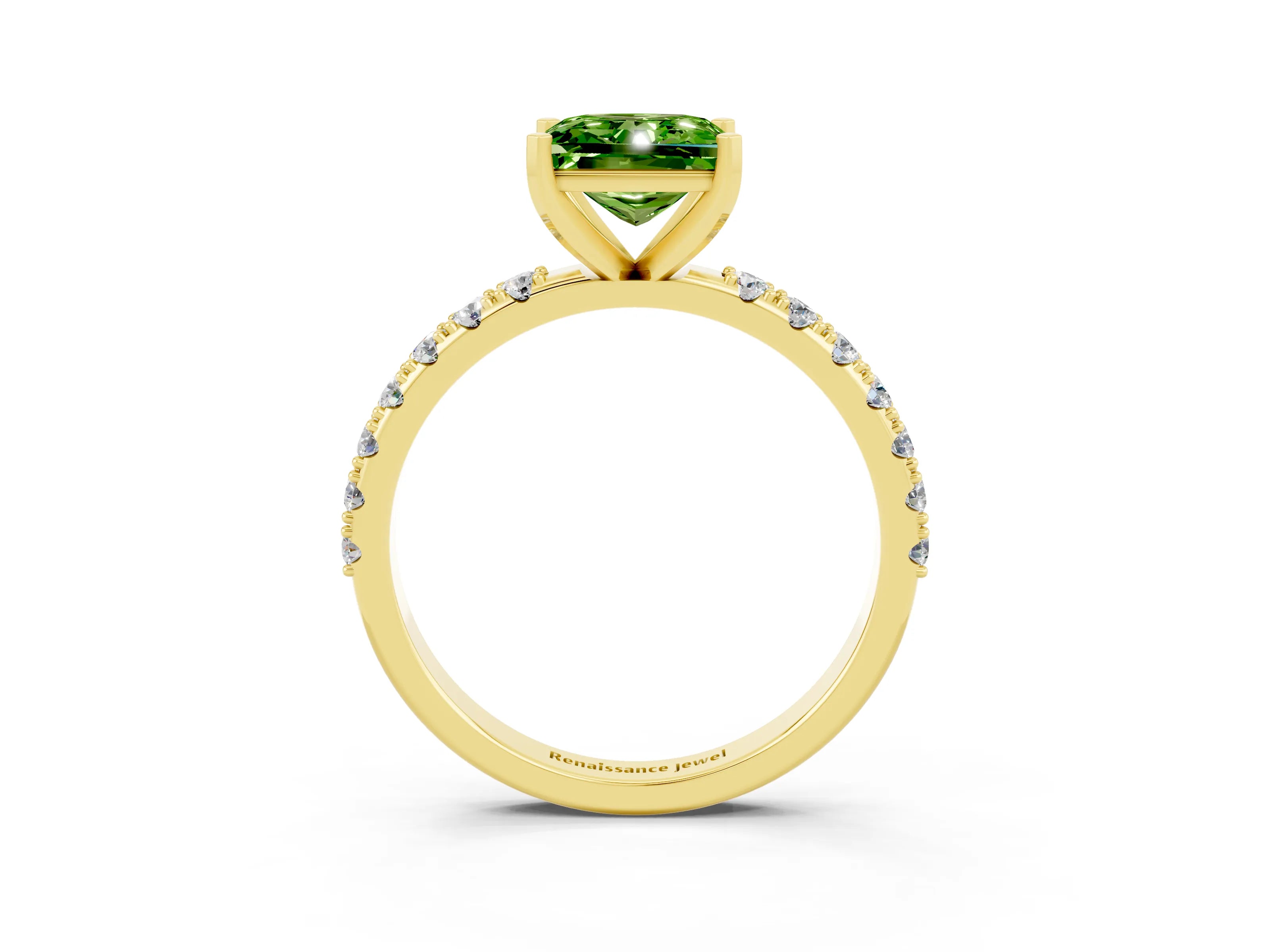 Yellow gold Princess Cut Peridot Solitaire Pavé Band with Four-Prong Setting_3