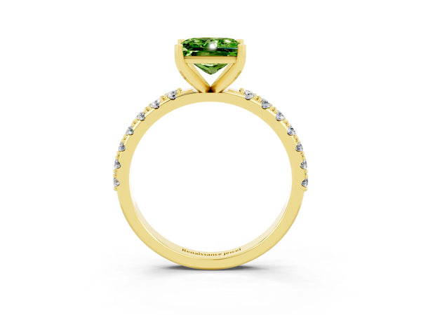 Yellow gold Princess Cut Peridot Solitaire Pavé Band with Four-Prong Setting