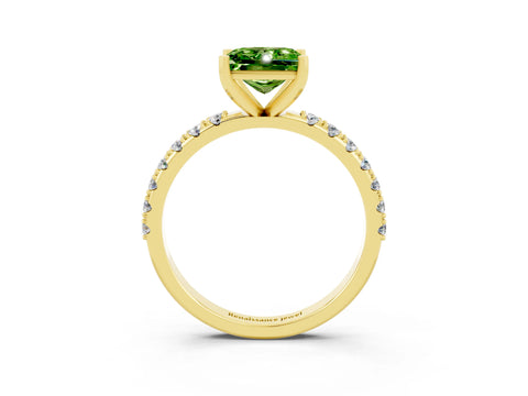 Yellow gold Princess Cut Peridot Solitaire Pavé Band with Four-Prong Setting_3