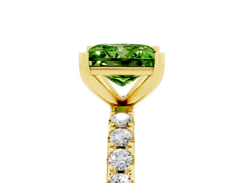 Yellow gold Princess Cut Peridot Solitaire Pavé Band with Four-Prong Setting_5