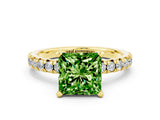 Yellow gold Princess Cut Peridot Solitaire Pavé Engagement Ring with Round Band and Prong Setting_12