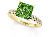 Yellow gold Princess Cut Peridot Solitaire Pavé Engagement Ring with Round Band and Prong Setting_13