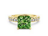 Yellow gold Princess Cut Peridot Solitaire Pavé Engagement Ring with Round Band and Prong Setting_66