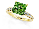 Yellow gold Princess Cut Peridot Solitaire Pavé Engagement Ring with Round Band and Prong Setting_67