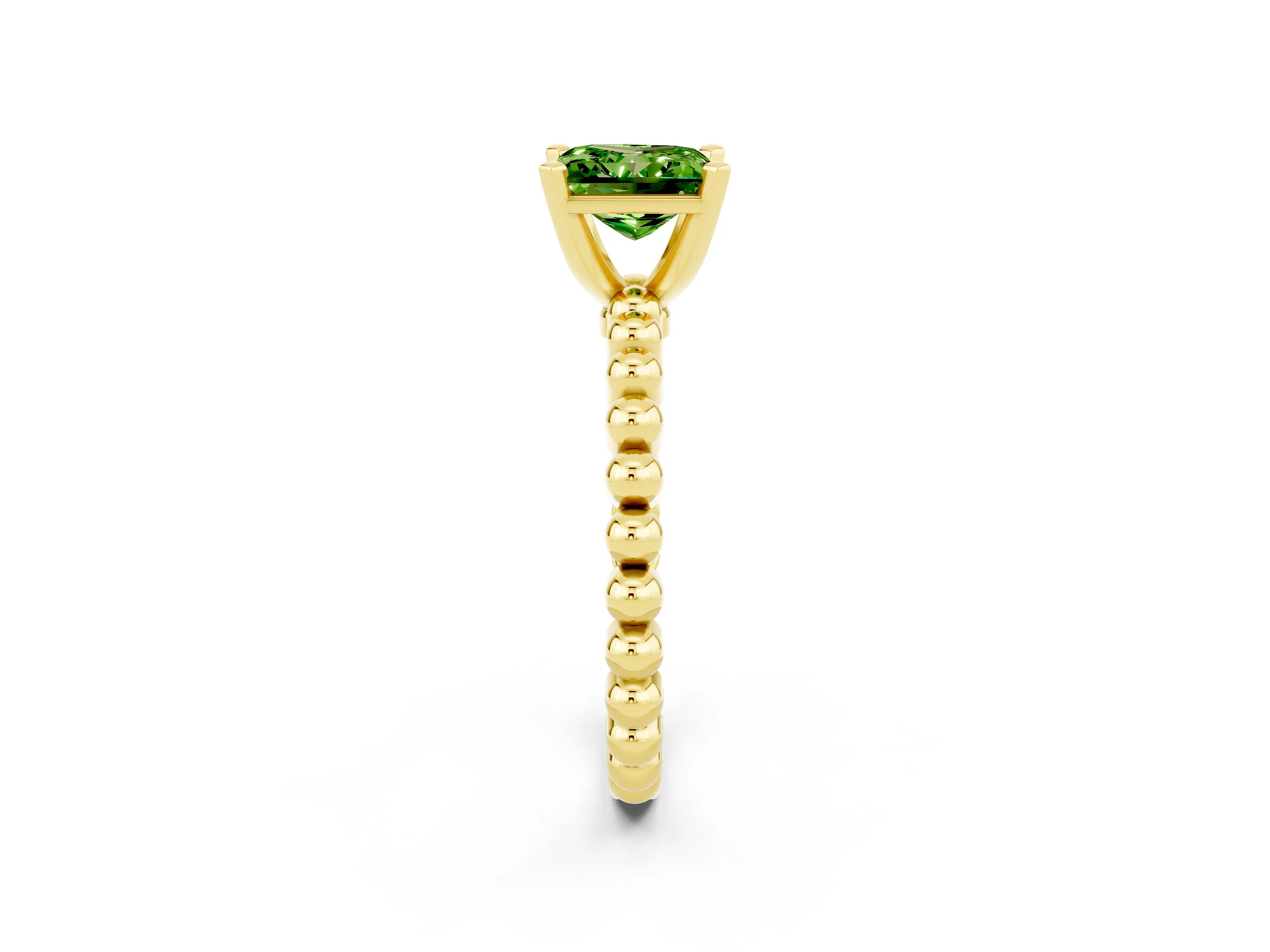 Yellow gold Princess Cut Peridot Solitaire Ring with Beaded Band and Prong Setting_2