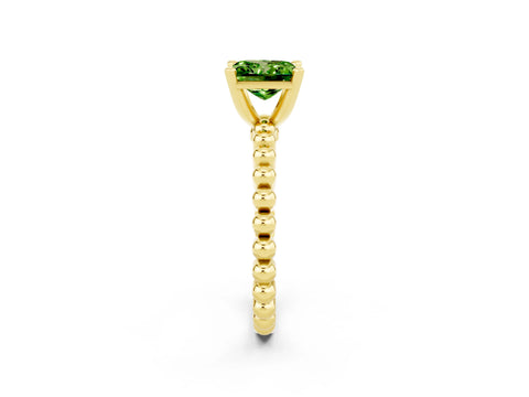 Yellow gold Princess Cut Peridot Solitaire Ring with Beaded Band and Prong Setting_2