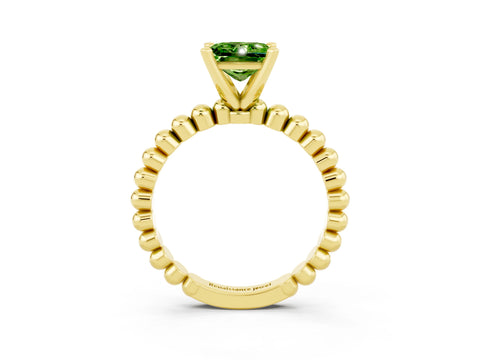 Yellow gold Princess Cut Peridot Solitaire Ring with Beaded Band and Prong Setting_3
