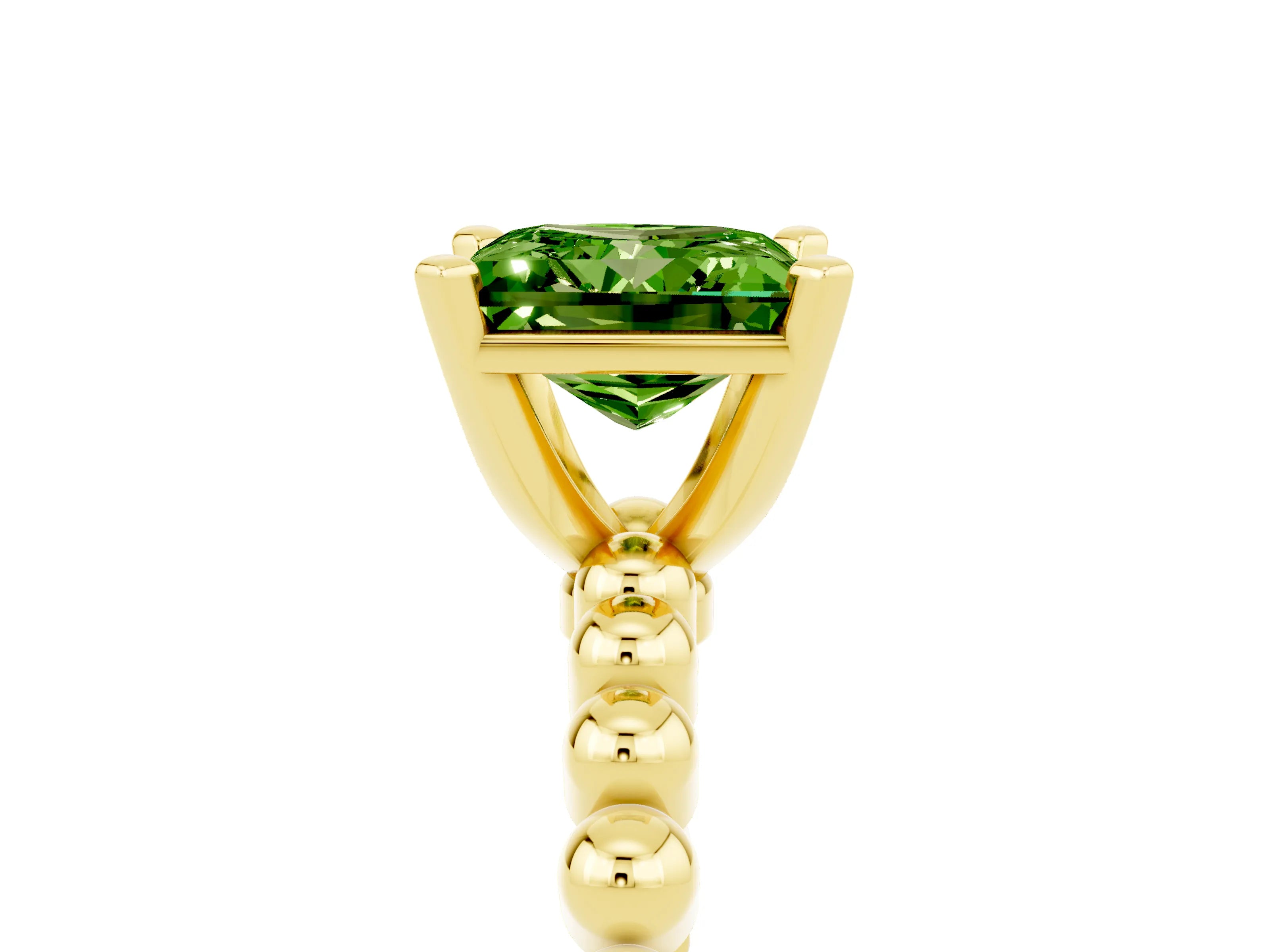 Yellow gold Princess Cut Peridot Solitaire Ring with Beaded Band and Prong Setting_5