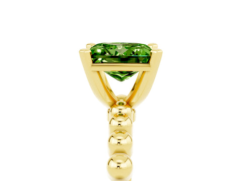 Yellow gold Princess Cut Peridot Solitaire Ring with Beaded Band and Prong Setting_5
