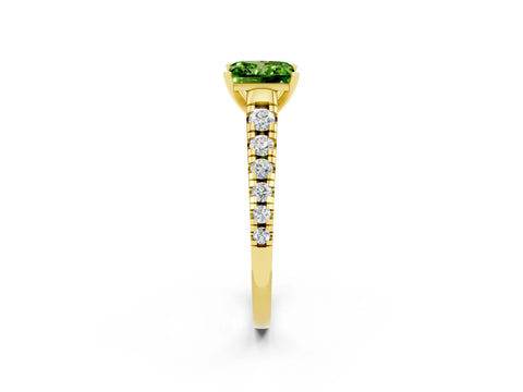 Yellow gold Princess Cut Peridot Solitaire Ring with Cathedral Setting and Pavé Band_2
