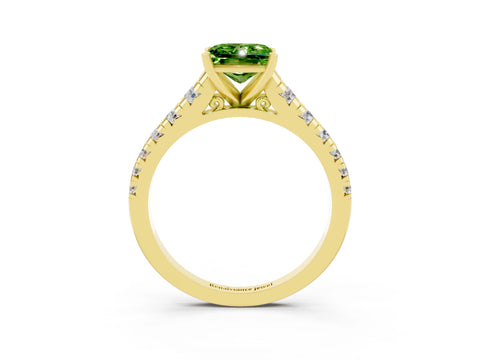Yellow gold Princess Cut Peridot Solitaire Ring with Cathedral Setting and Pavé Band_3
