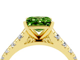Yellow gold Princess Cut Peridot Solitaire Ring with Cathedral Setting and Pavé Band_4