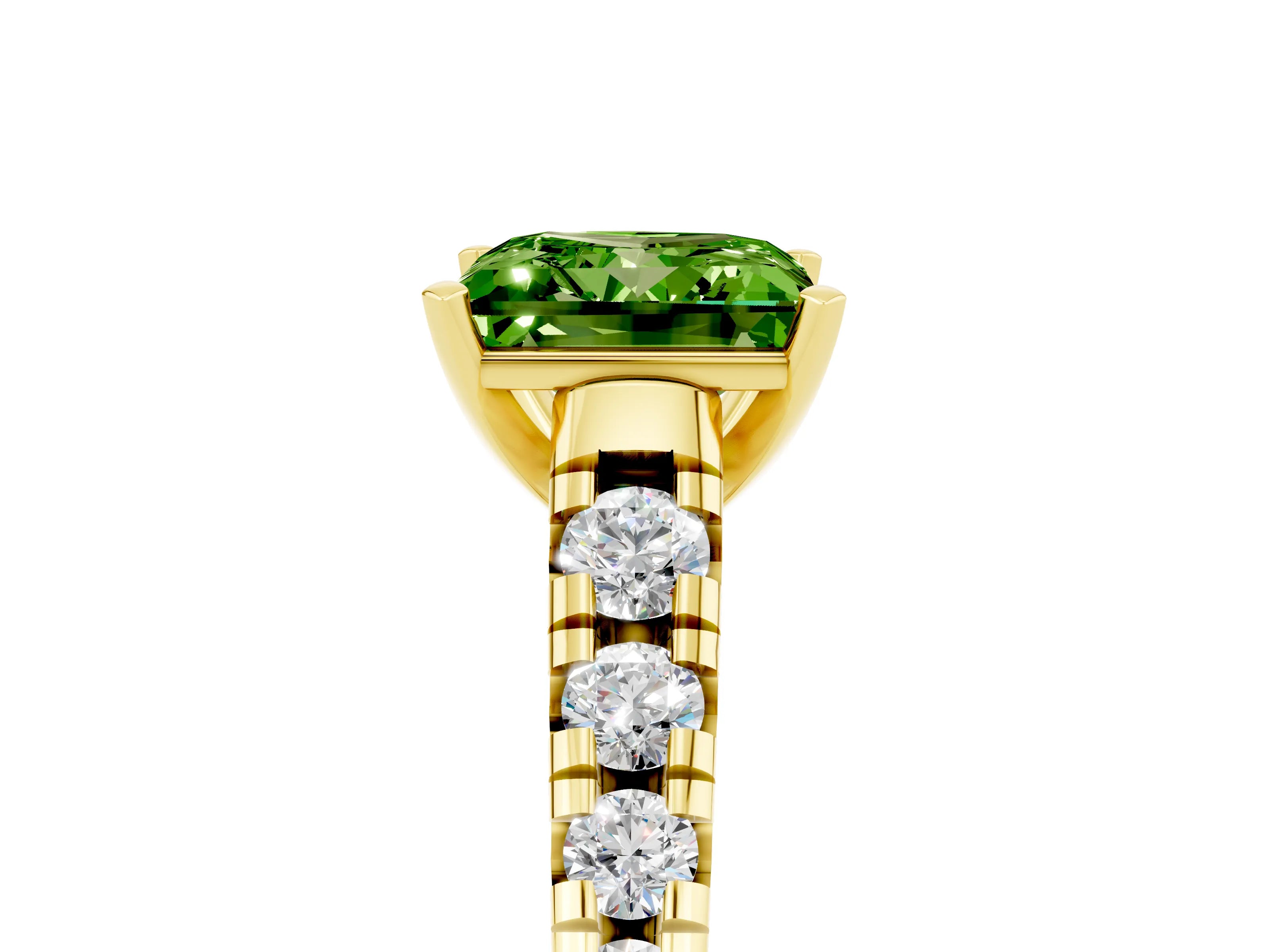Yellow gold Princess Cut Peridot Solitaire Ring with Cathedral Setting and Pavé Band_5