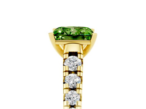 Yellow gold Princess Cut Peridot Solitaire Ring with Cathedral Setting and Pavé Band_5