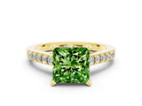 Yellow gold Princess Cut Peridot Solitaire Ring with Crossover Gallery and Round  Pavé Band_36
